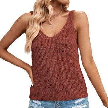 Damen elegantes V-Ausschnitt Strickoberteil mit feiner Rippenstruktur EB