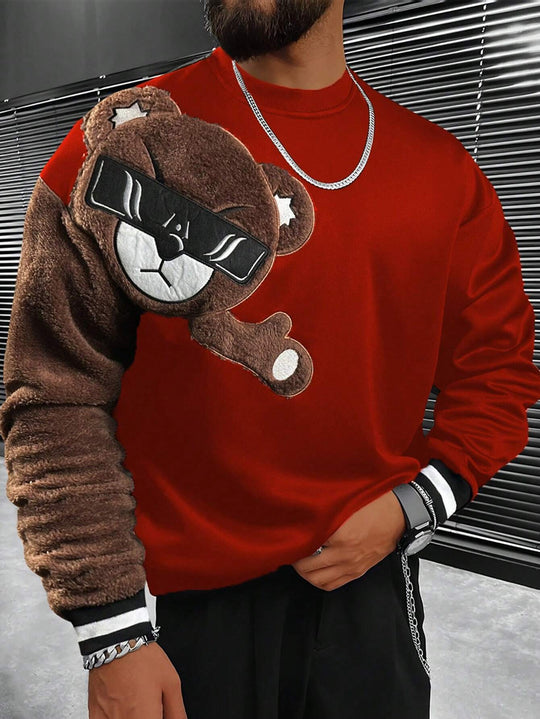 Herren Sweatshirt mit plüschiger Bärenapplikation EB