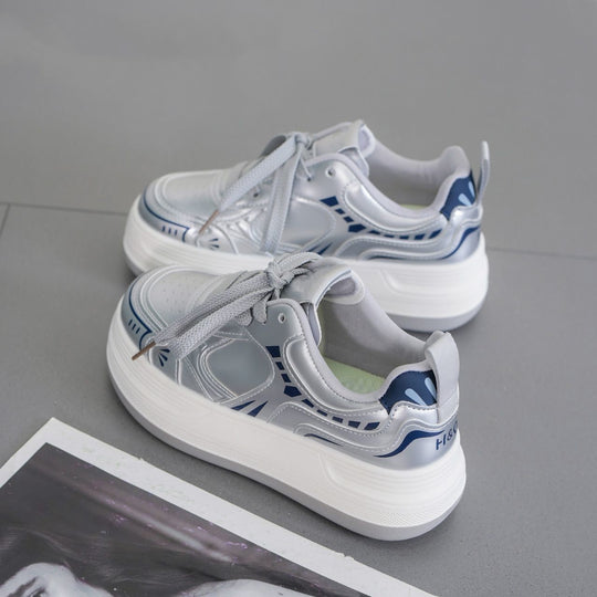 Damen Moderne Plateau-Sneaker mit metallic-Optik und dämpfender EVA-Zwischensohle EB