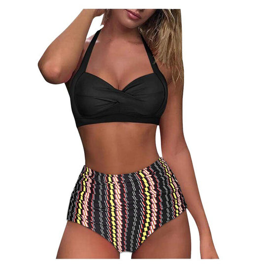 Damen Hochtaillierter Karobikini mit gerafftem Oberteil EB