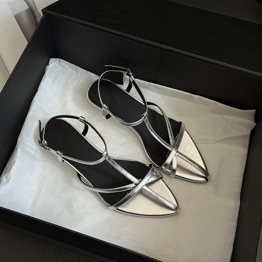 Damen elegante Badesandalen mit steigendem Absatz und schimmerndem Riemendesign EB