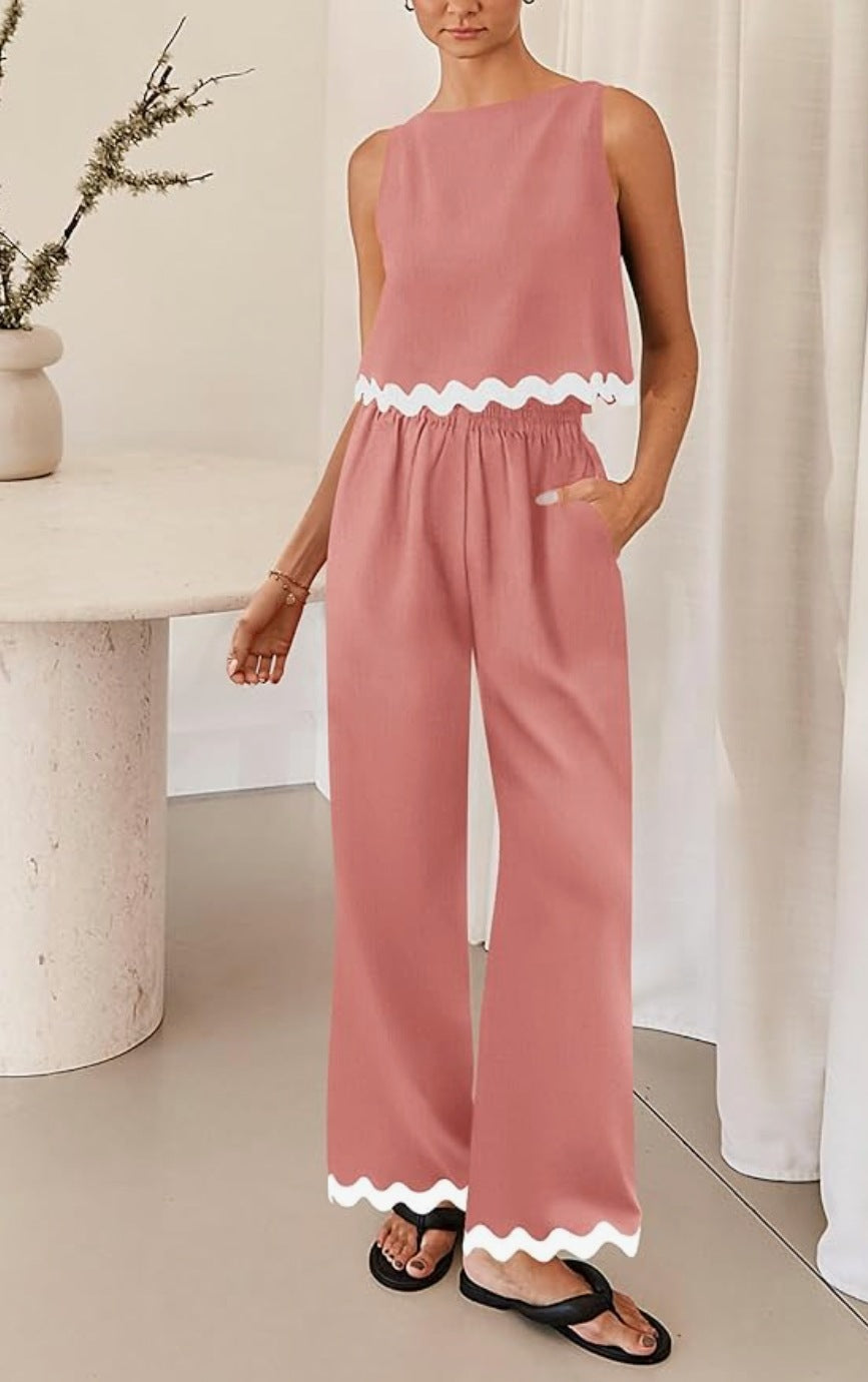 Damen elegantes Lounge-Set mit weitem Schnitt und dekorativen Wellenabschlüssen EB