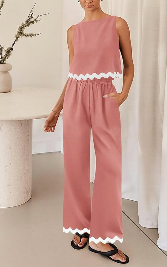 Damen elegantes Lounge-Set mit weitem Schnitt und dekorativen Wellenabschlüssen EB
