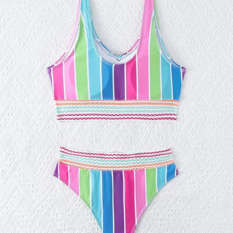 Damen Bikini-Set mit breitem Farbblockdesign und hohem Bündchen EB