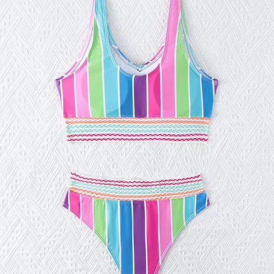 Damen Bikini-Set mit breitem Farbblockdesign und hohem Bündchen EB