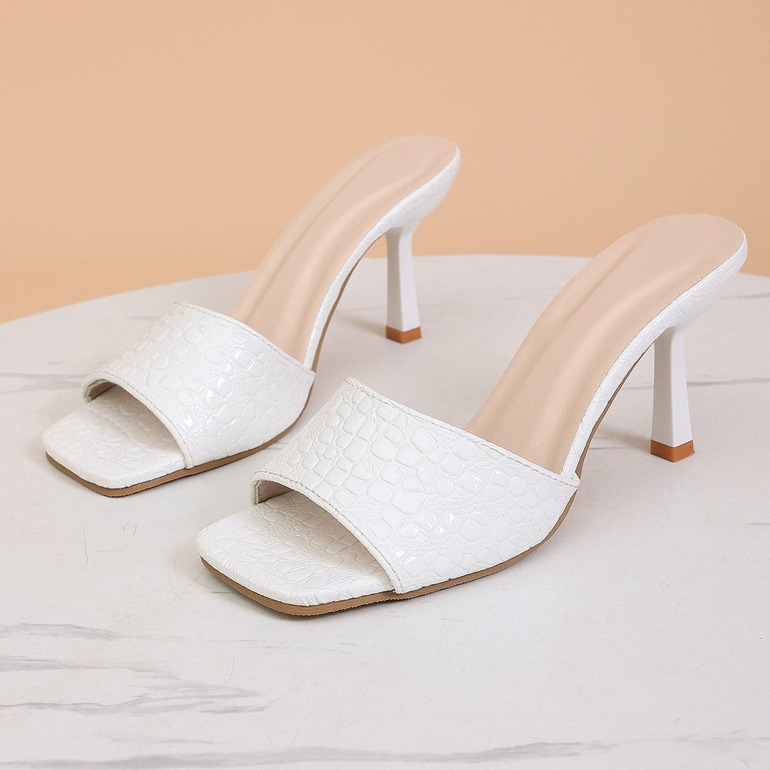 Damen elegantes Sandalen-Pantoletten mit schickem Krokodilprägung EB