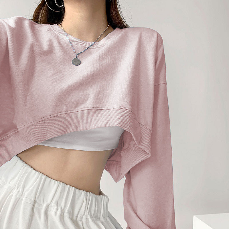 Damen lässiges Crop-Sweatshirt mit weit geschnittenen Ärmeln und modischem Schnitt