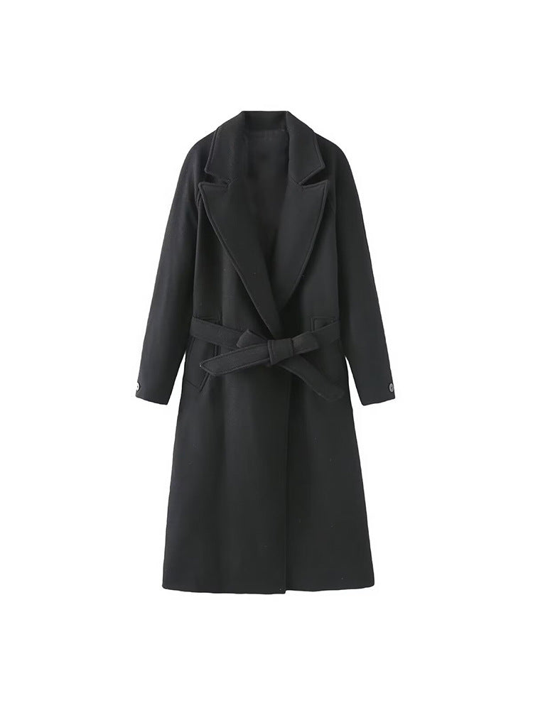 Damen modischer Oversized-Mantel mit Gürtel und Taschen EB