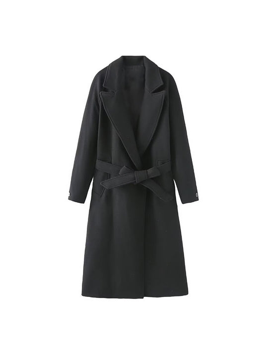 Damen modischer Oversized-Mantel mit Gürtel und Taschen EB