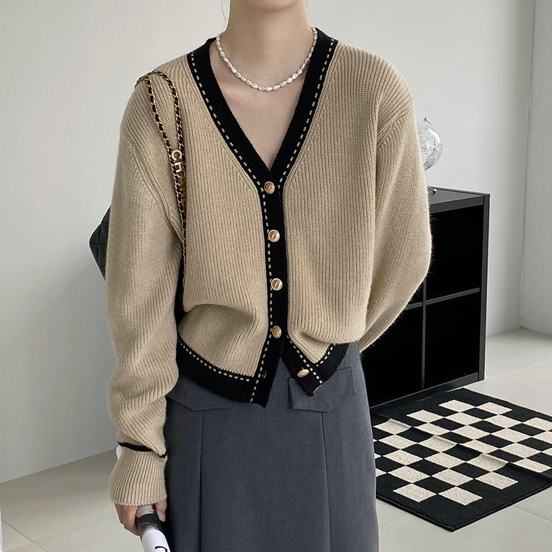 Damen Strickjacke mit kontrastierenden Details EB