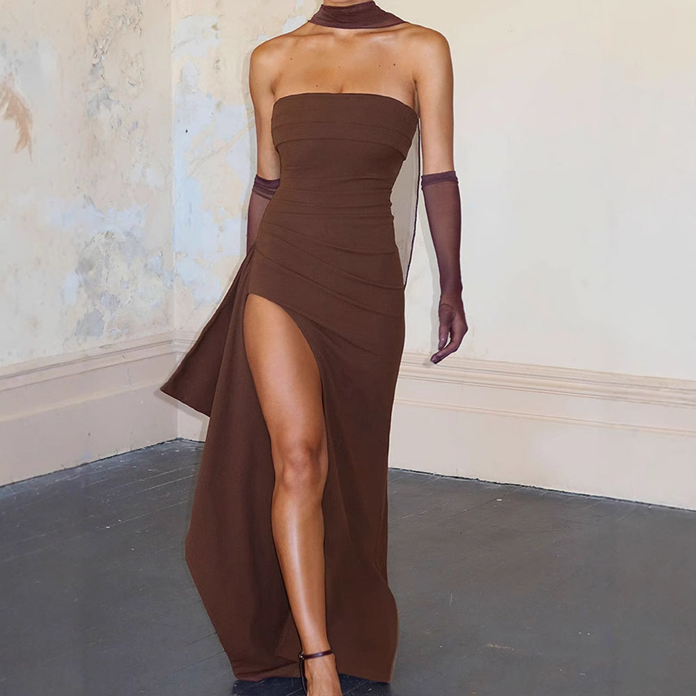Damen Maxi-Kleid mit raffiniertem Wickeldesign und asymmetrischen Details EB