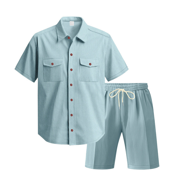 Herren Kurzarm-Hemd und Shorts Set mit praktischen Taschen und bequemer Passform EB