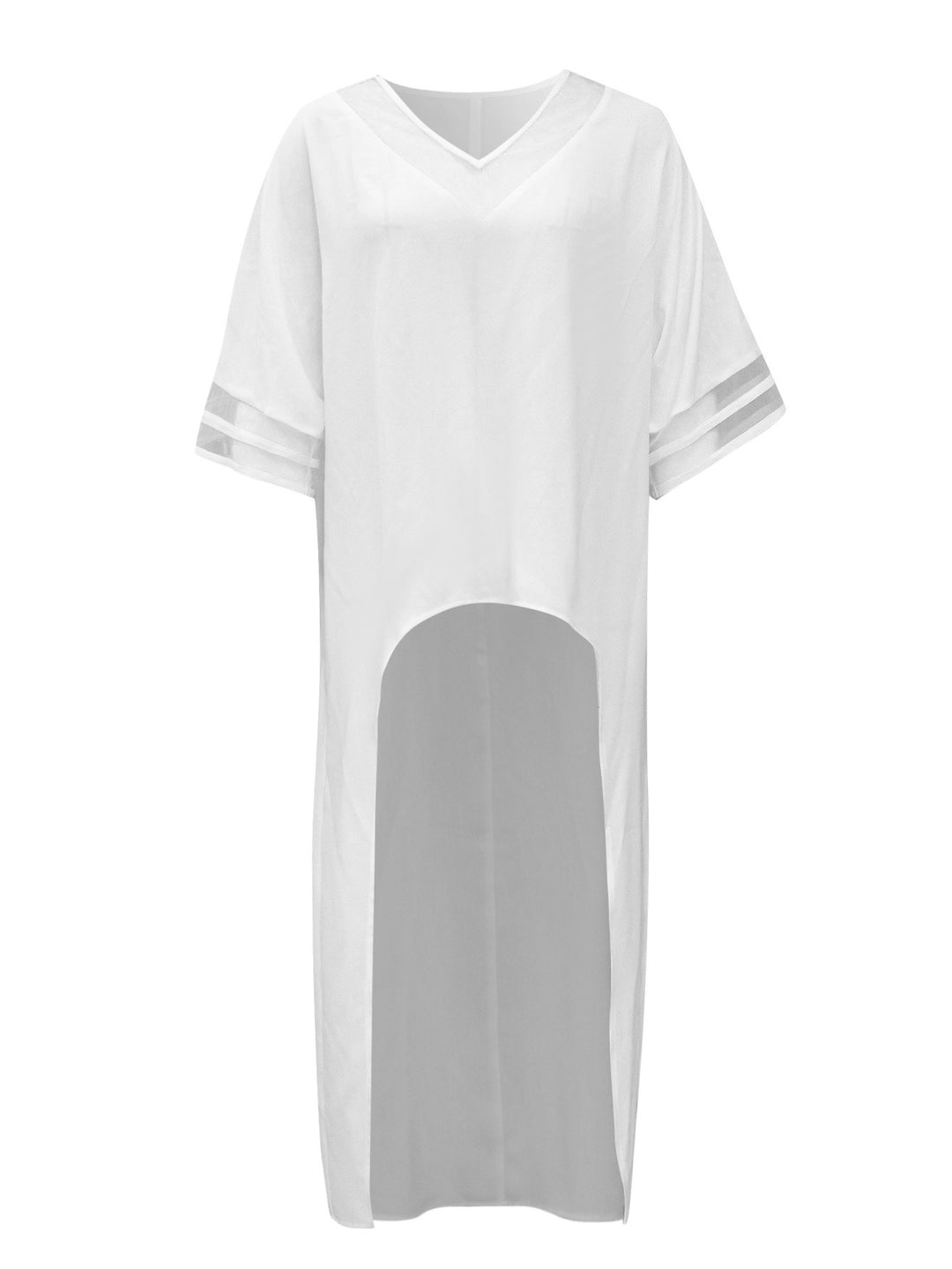 Damen Oversized T-Shirt mit transparenten Einsätzen und V-Ausschnitt EB