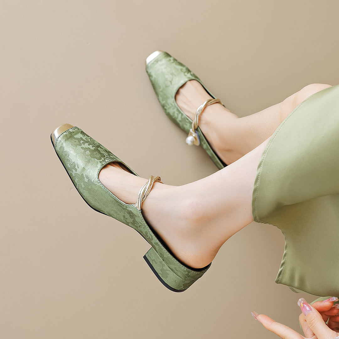 Damen Slingback-Mules mit schimmerndem Stoff und dekorativem Schnallenakzent EB