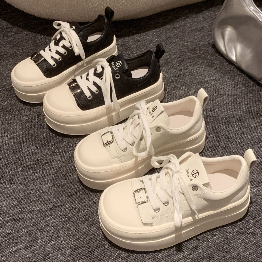 Damen modische Plattform-Sneaker mit elastischem Schnürsystem und robustem Sohlenprofil EB