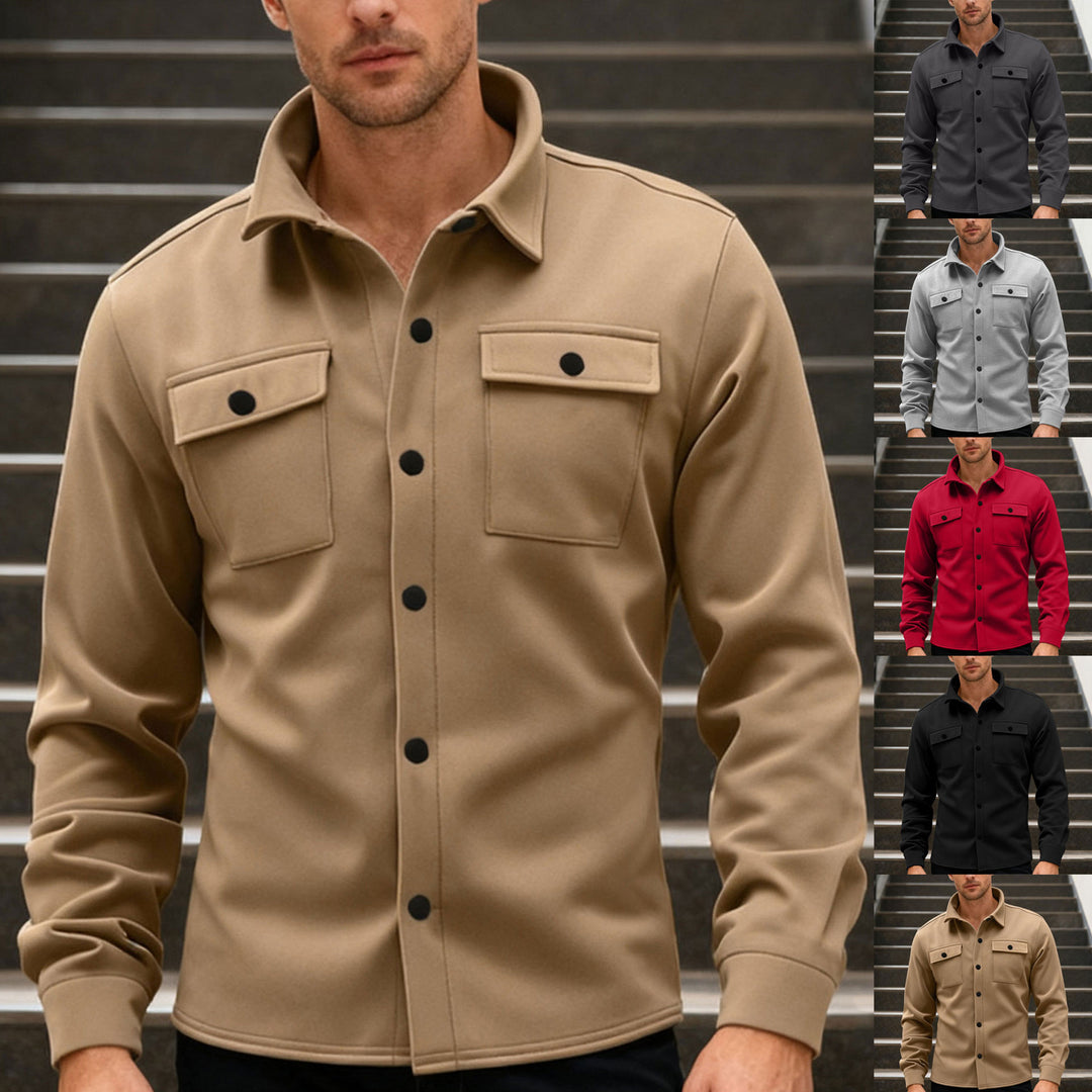 Herren nan Twill-Overshirt mit Hemdkragen, aufgesetzten Brustklappen und geradem Saum EB