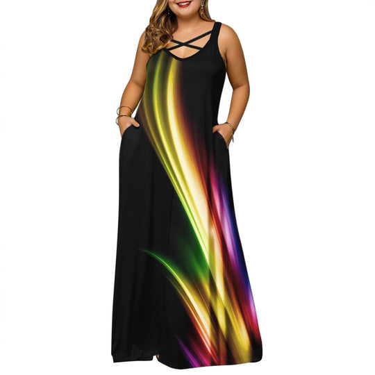Damen Maxikleid mit stylischem Kreuz-Hals-Ausschnitt EB