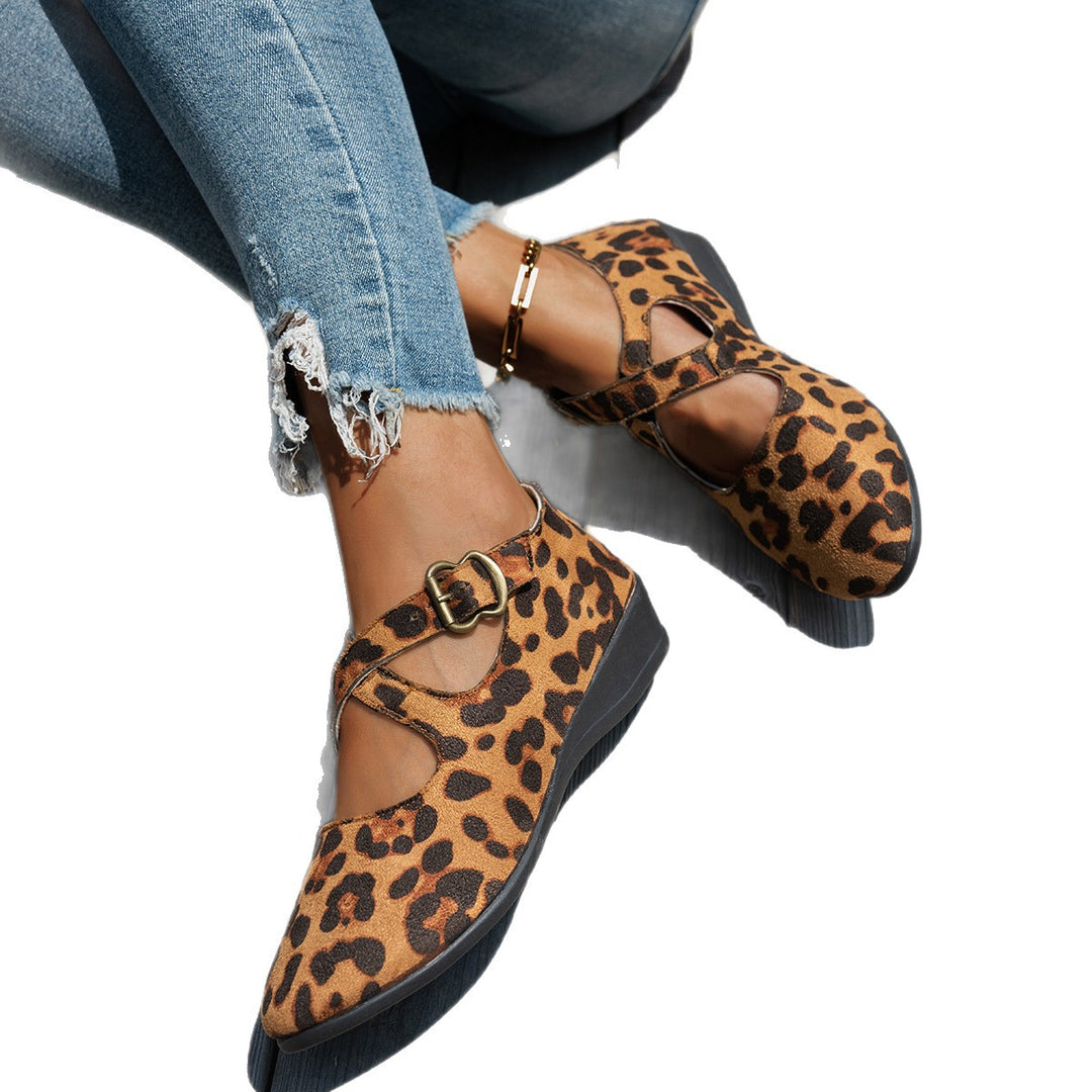 Damen Ballerinas mit Riemchen und Leopardenmuster EB