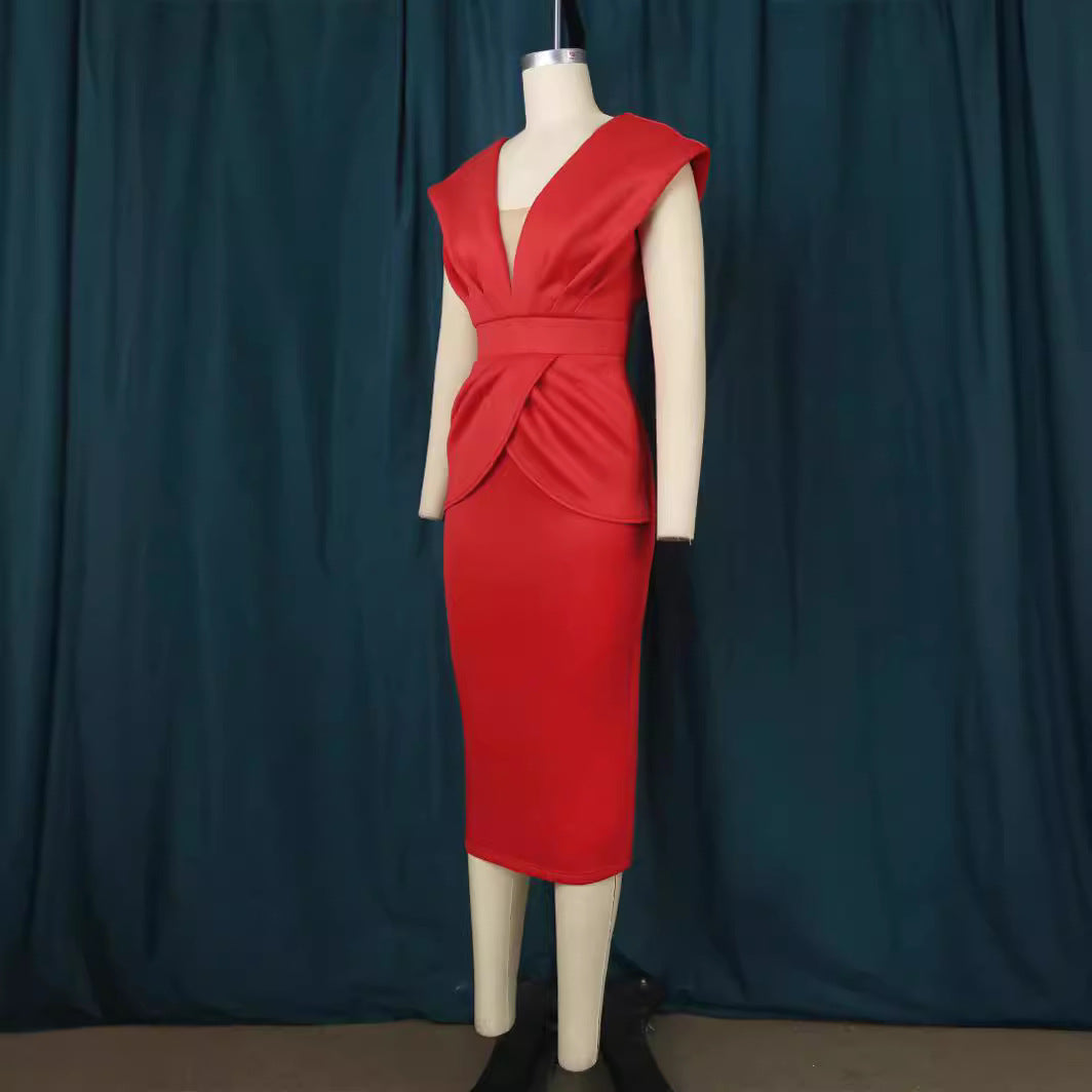 Damen Figurbetontes Wickelkleid mit tiefem V-Ausschnitt und organischem Schnitt EB
