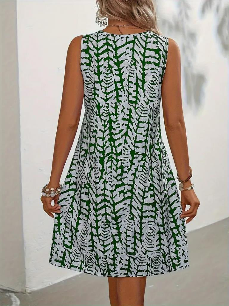 Damen Ärmeloses Freizeitkleid mit floralem Muster und schwingendem Rock EB