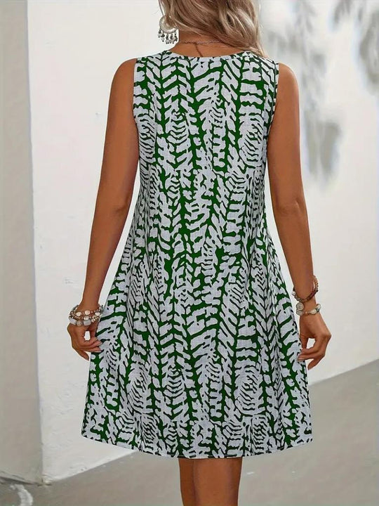Damen Ärmeloses Freizeitkleid mit floralem Muster und schwingendem Rock EB