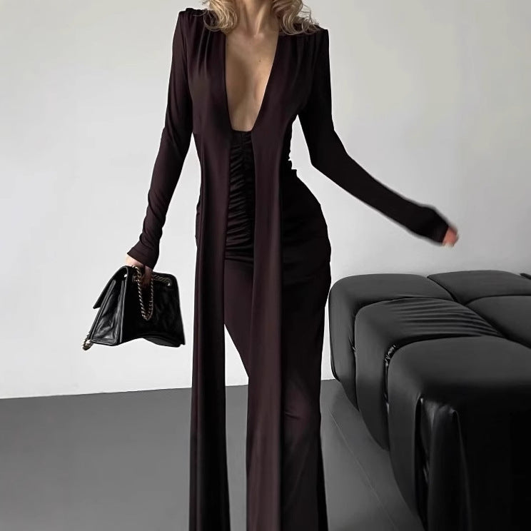 Damen Figurumspielendes Kleid mit tiefem V-Ausschnitt und raffinierten Rüschendetails EB