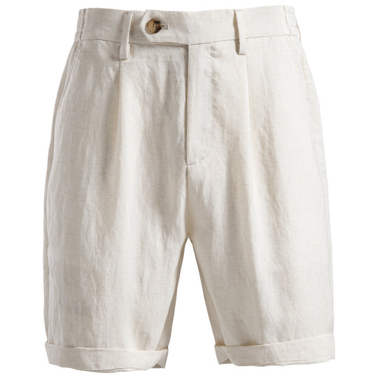 Herren nan lässige Leinenshorts mit Umschlag und Bundfalten EB