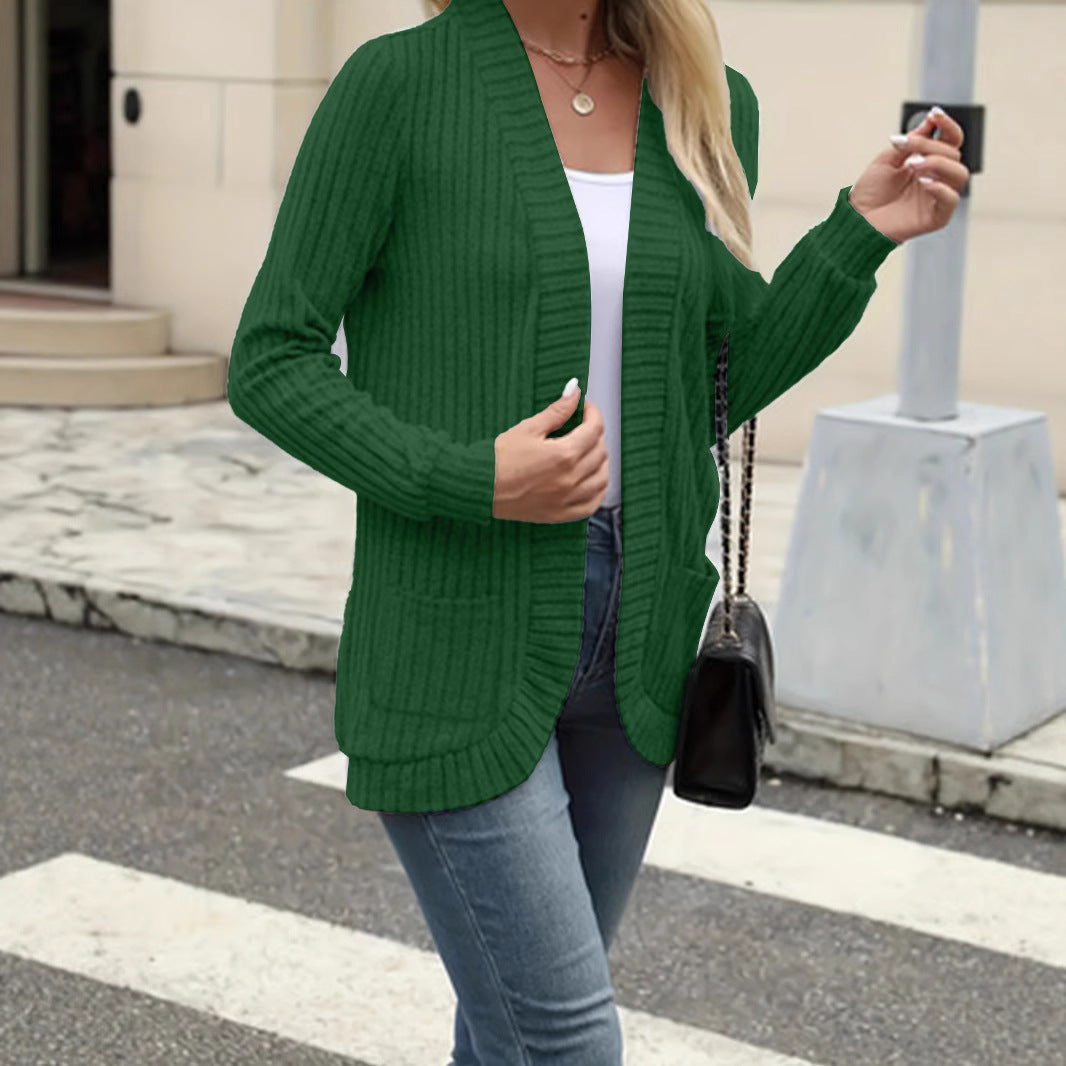 Damen Strickjacke mit offenen Front und praktischen Taschen EB