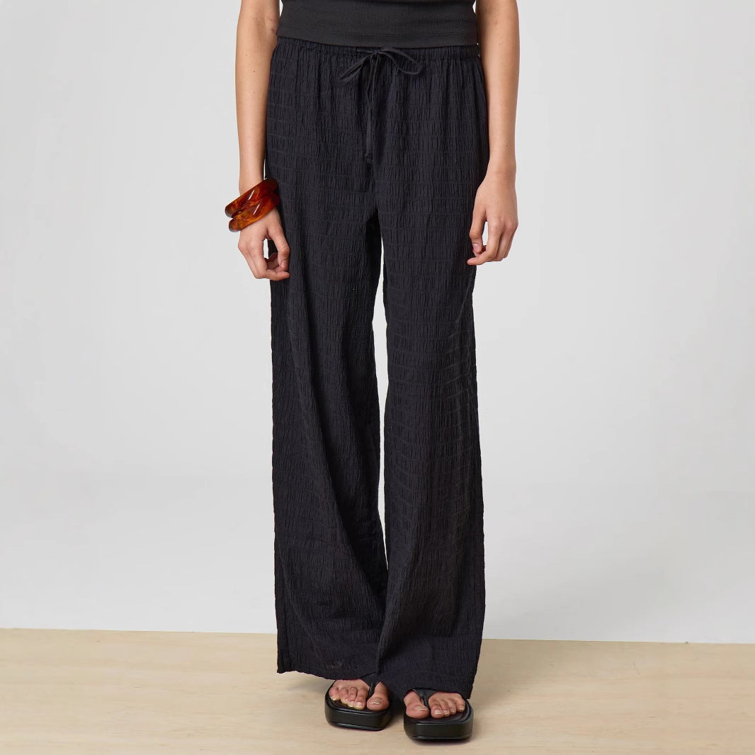 Damen Leichte Palazzo-Loungehose aus Crinkle-Gauze mit hoher Komfort-Taille EB