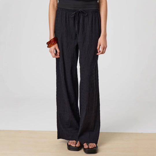 Damen Leichte Palazzo-Loungehose aus Crinkle-Gauze mit hoher Komfort-Taille EB