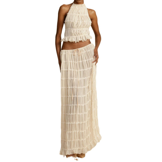 Damen elegantes Maxikleid mit Rüschendetails und Cut-Out-Elementen EB