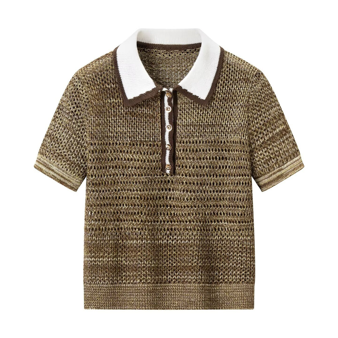 Damen Polo-Shirt mit dekorativem Strickmuster und klassischem Kragen EB