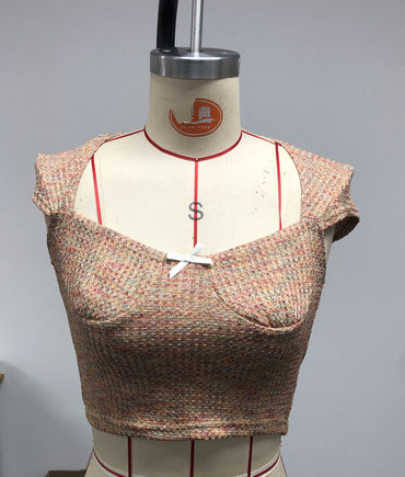 Damen Kurzarm-Crop-Top mit femininem Rückenausschnitt und dekorativem Bogen EB