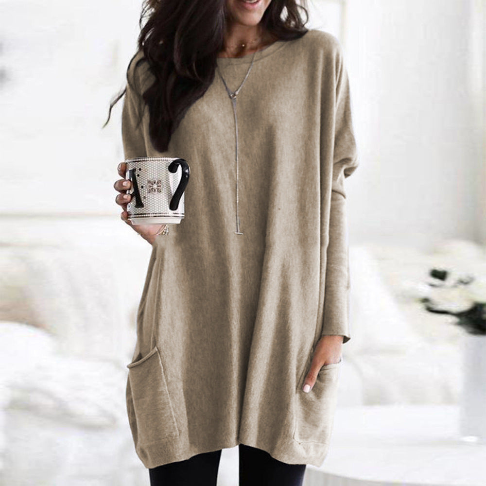Damen nan oversized Longshirt mit Kontrastblock und aufgesetzten Taschen EB