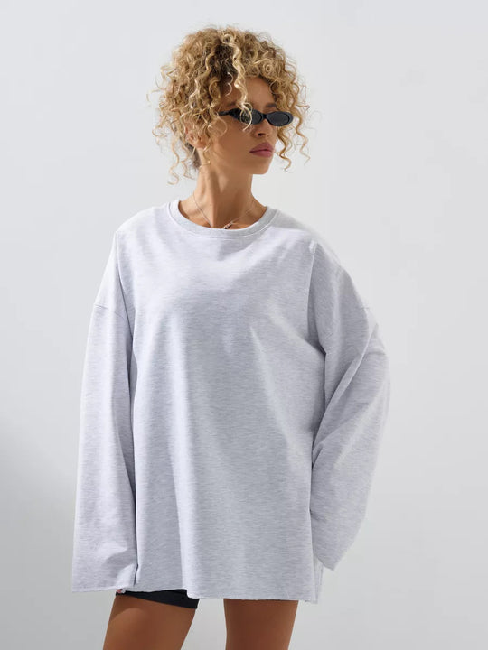 Damen weites Sweatshirt mit Rundhalsausschnitt und verlängertem Oversize-Schnitt EB
