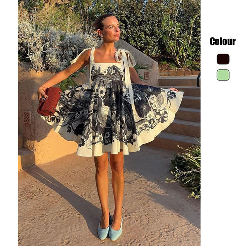 Damen Sommerliches Minikleid mit verspieltem Mustermix und fließendem Schnitt EB