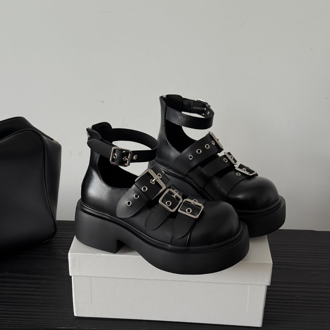 Damen Modische Schnürsandalen mit robusten Schnallen und plateauartigen Sohlen EB