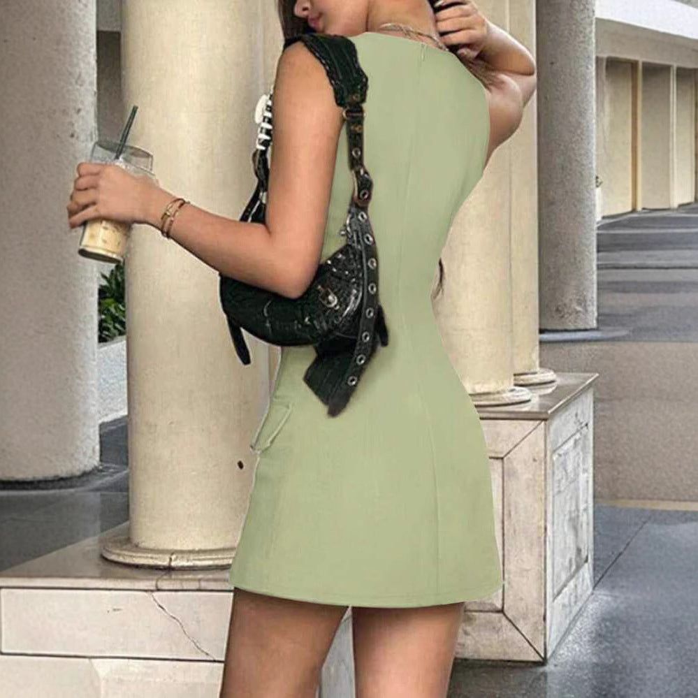 Damen Tailliertes Minikleid mit praktischen Taschen und schlichter Eleganz EB