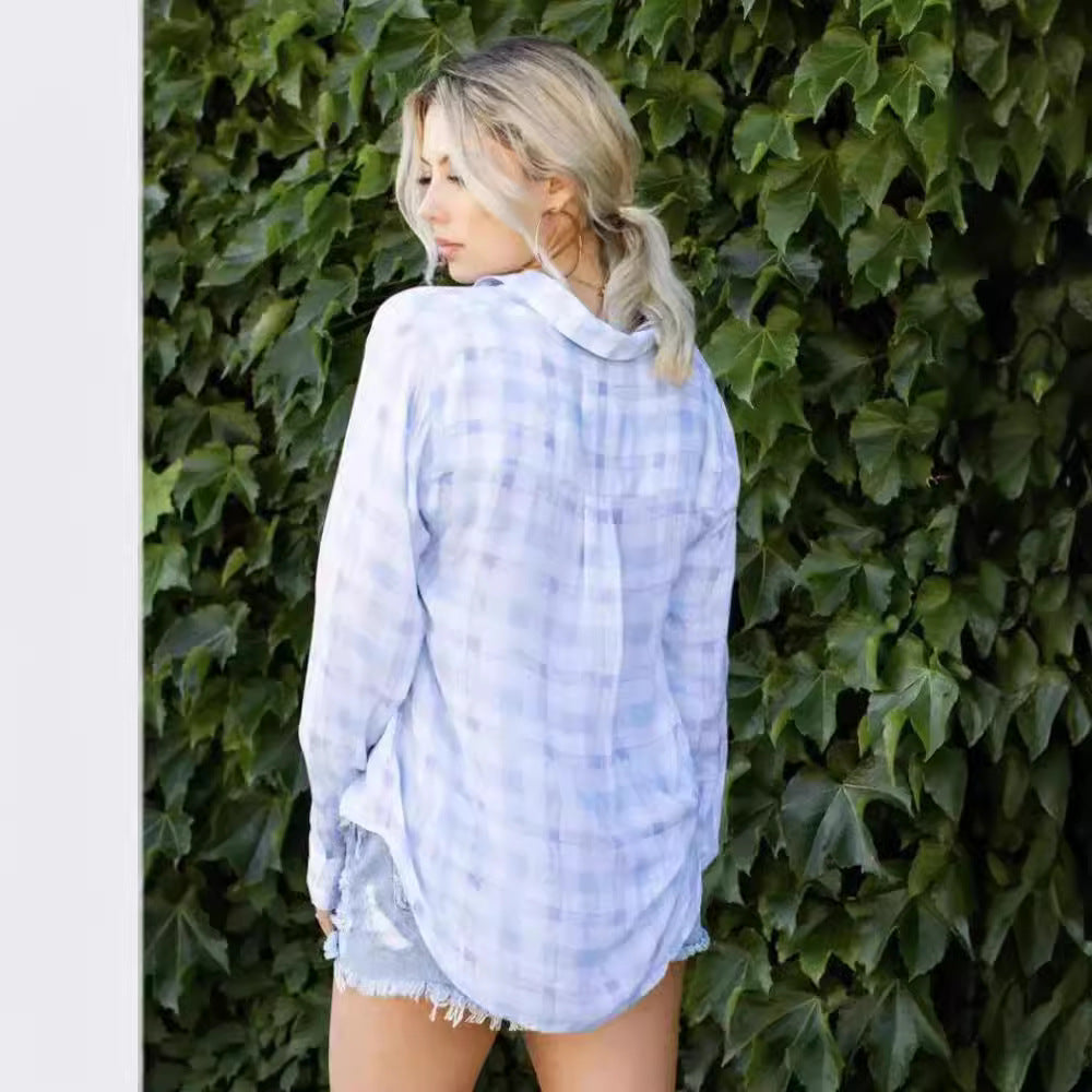 Damen Langärmlige Karo-Bluse EB