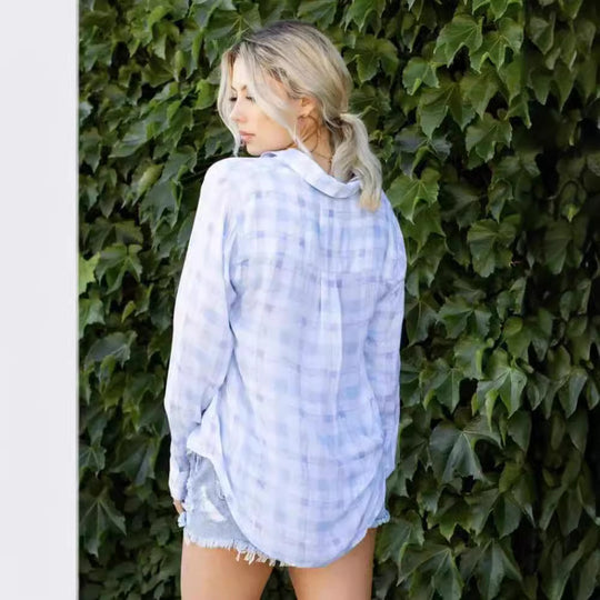 Damen Langärmlige Karo-Bluse EB