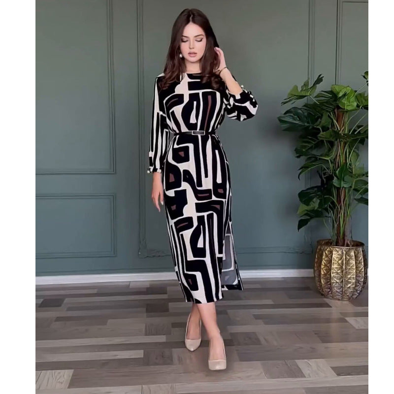 Damen Lange Tunika mit modernem geometrischen Muster EB