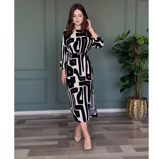 Damen Lange Tunika mit modernem geometrischen Muster EB