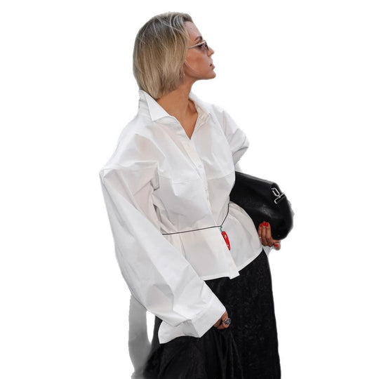 Damen Oversized Hemdbluse mit einzigartigen Ärmeldetails und tailliertem Schnitt EB