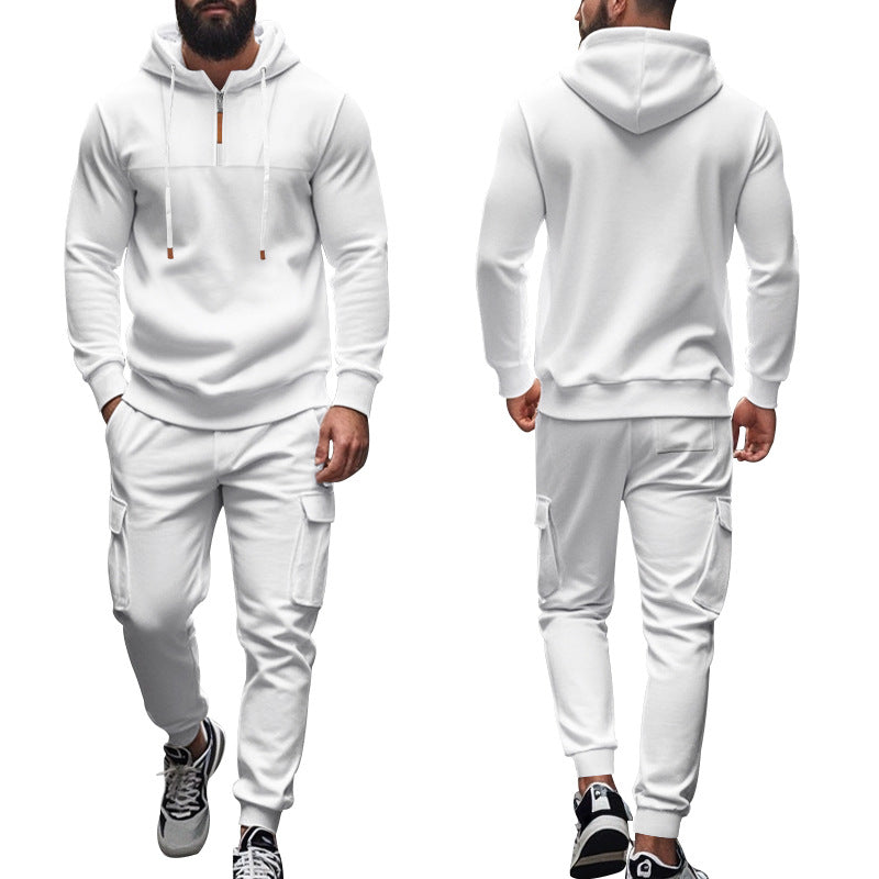 Herren nan Cargo-Jogginganzug mit Halbzip-Kapuzenpullover und tapered Cargohose EB