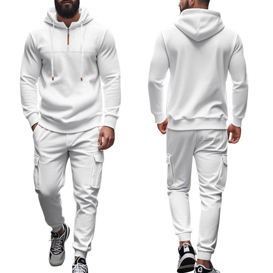 Herren nan Cargo-Jogginganzug mit Halbzip-Kapuzenpullover und tapered Cargohose EB