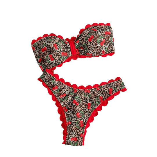 Damen Bandeau-Bikini mit Leopardenmuster und Volants EB