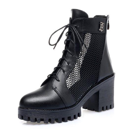 Damen Modische Stiefeletten mit atmungsaktivem Mesh-Einsatz und robuster Sohle EB