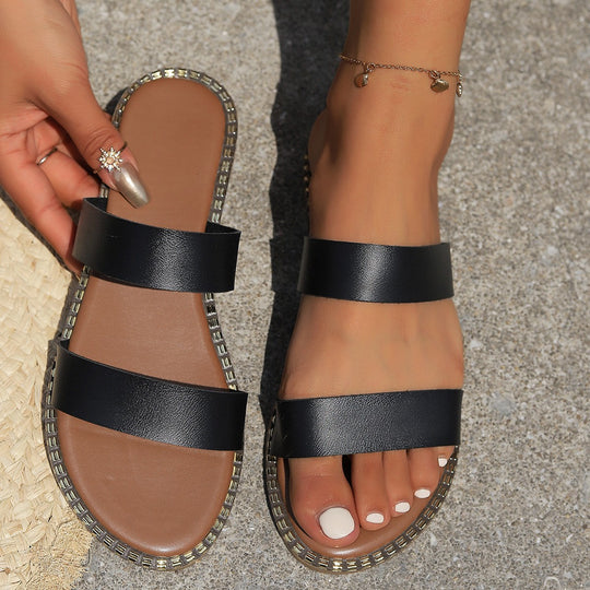 Damen komfortable und stilvolle Zehentrenner-Sandalen mit breiten Riemen EB