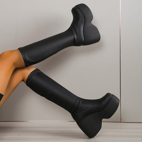Damen Wedge-Stiefel mit robustem Plateau und modischem Design EB