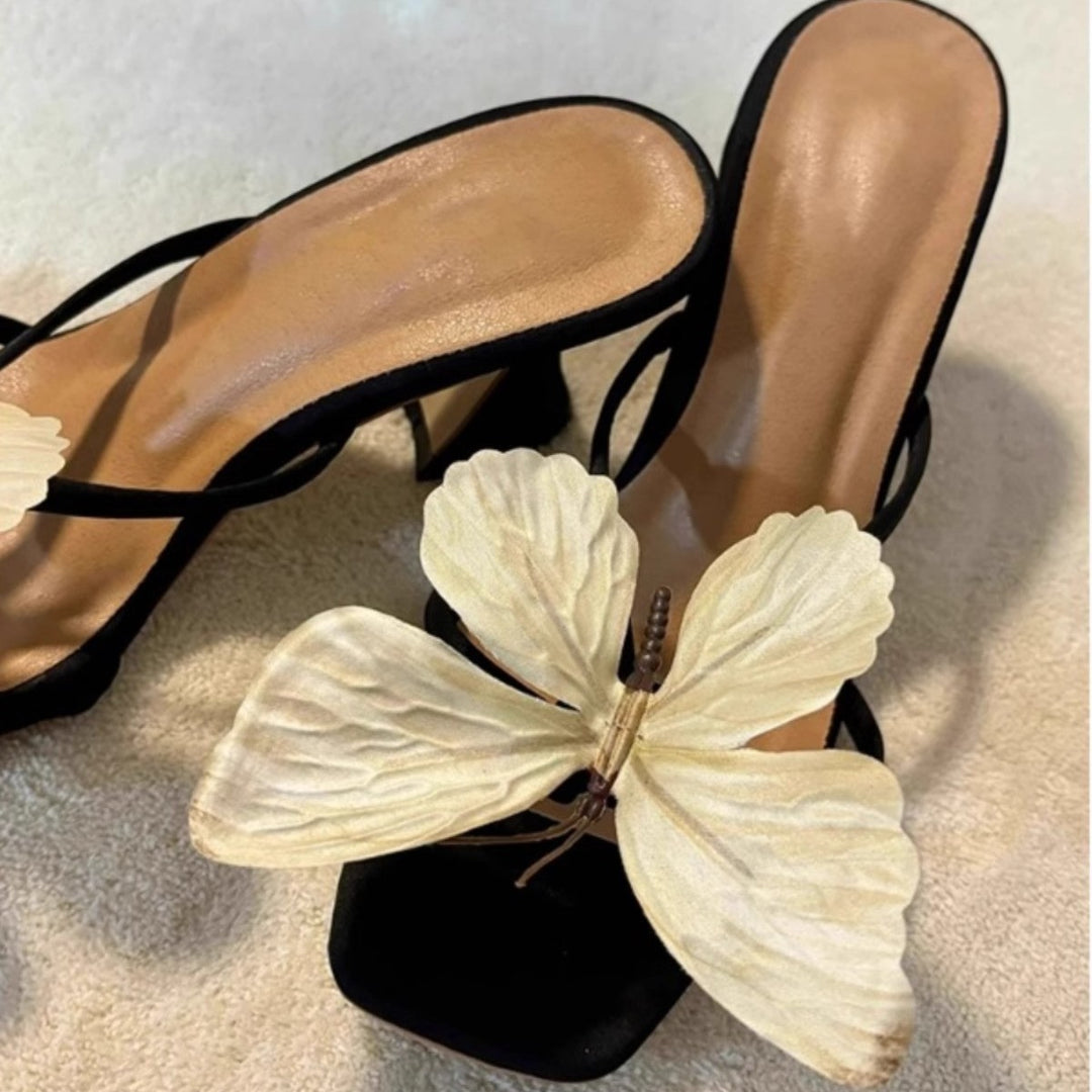 Damen elegante Slingback Sandalen mit künstlerischen Schmetterlingsverzierungen EB